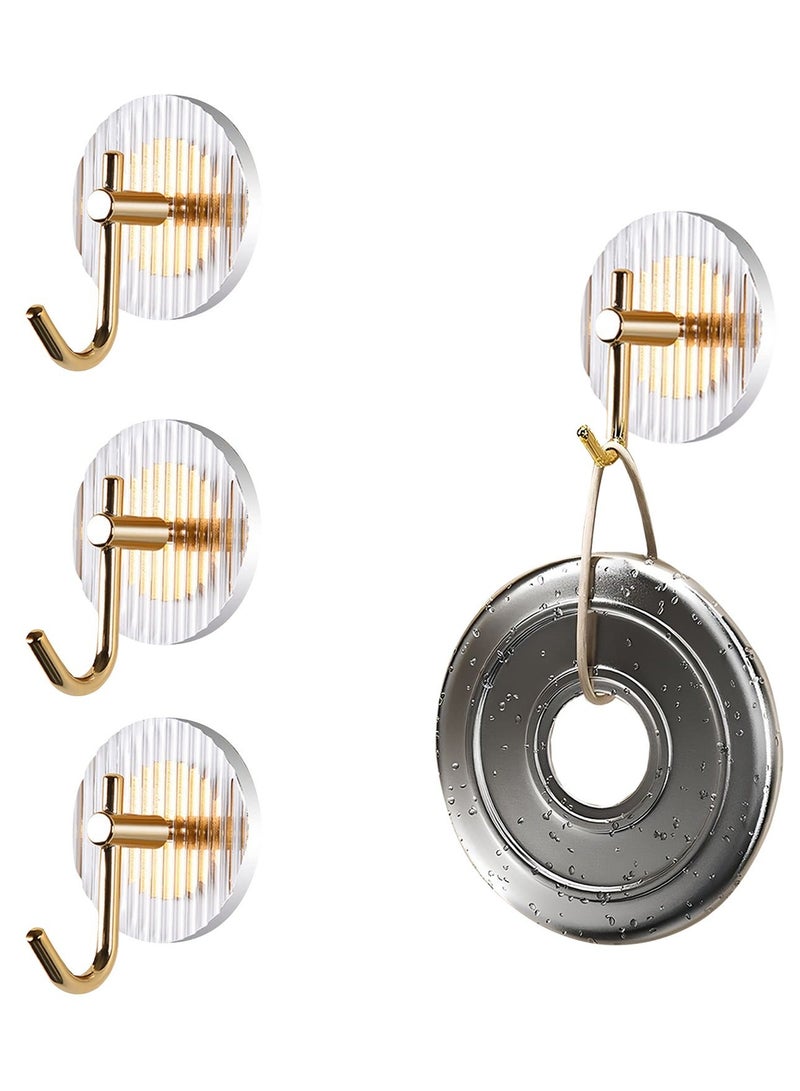 Adhesive Towel Hooks, 4pack Coat Hooks Wall Heavy Duty Waterproof Rustproof Sticky Shower for Towels Decorative Bathroom, Kitchen, Gold - Image 1